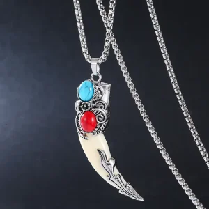 Retro Men’s Fashion Pendant Necklace Personalized Simulation Tooth Stainless Steel Pendant Necklace