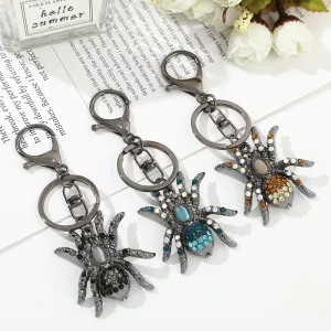 Retro Metal Rhinestone Spider Pendant for Small Bags Keychains European Exaggerated Insect Keychain Halloween Jewelry