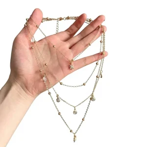 Retro Multi layered Hexagon Pendant Necklace Womens Bohemian Resort style Clavicle Chain Fashionable Sweater Chain Alloy