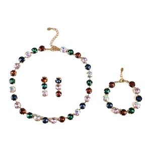 Retro Palace Style Gemstone Chain Set with Colorful Stained Glass Beads Designed in Vibrant Rainbow Hues