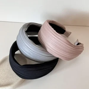 Retro Pleated Wide Fabric Headbands Korean Style Solid Color Padded Hair Hoops Elegant Hair Bands for Daily Use