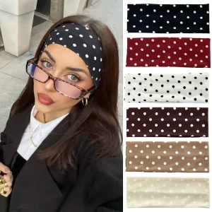 Retro Polka Dot Elastic Headband Stretchy Soft Sports Gym Yoga Hair Band Female Fashion Makeup Everyday Headwear Hair Accessory