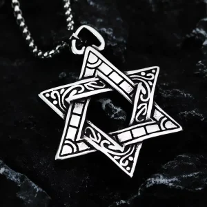 Retro Punk Hexagram Charm Necklace Stainless Steel Double Face Pendant for Men Jewelry Bulk