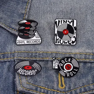 Retro Rock Music Vinyl Records Enamel Pins Rock Roll Records Brooches Lapel Badges Punk Jewelry Gift for Friends