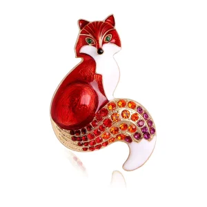 Retro Simple Jewelry Women Fashion Brooches Alloy Diamond Fox Brooch Cute Animal Suit Accessory