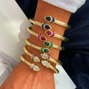 Retro Snake Shaped Zircon Open 18K Gold Plated Copper Cuff Bracelet