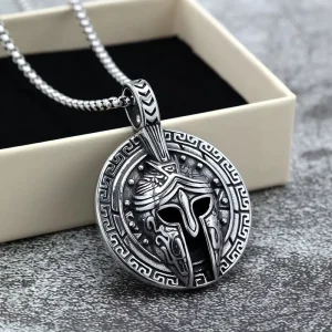 Retro Spartan Warrior Mask Pendant in Stainless Steel Single Face Necklace for Mens Streetwear Jewelry Bulk