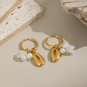 Retro Stainless Steel Freshwater Pearl Hoop Earrings All Day Wear Street Dating Holiday Layering Fashion Jewelry Women