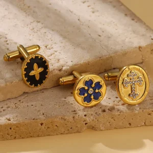 Retro Stainless Steel Zircon Cross Men’s Cufflinks