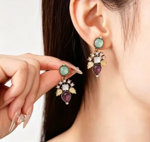 Retro Trendy Luxury Unisex Colorful Full Resin Crystal Geometric Stud Earrings