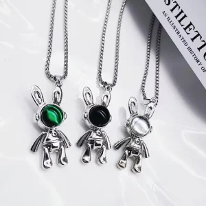 Retro Trendy Titanium Stainless Steel Necklace for Men Hip Hop Rabbit Pendant Necklace Costume Jewelry