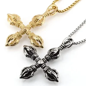 Retro Vajra Cross Pendant Stainless Steel Chain Jewelry Unisex Trendy Gift Fashion Jewelry Necklaces
