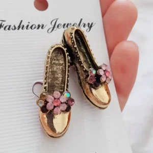 Retro Vintage Shoes Brooches Women Metal Pink Rhinestone Flower Bowknot Shoes Brooch Pins Gifts