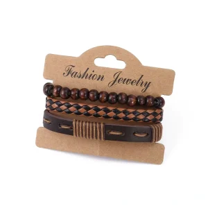 Retro Woven Bracelet Punk style Leather Bracelet Genuine Leather Wristband Multi layer Set Personalized Bracelet
