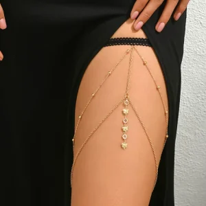 Rhinestone Alloy Gold Plated Thigh Chain Fashion Women Body Decoration