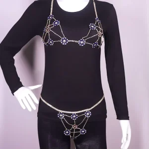Rhinestone Bikini Chain Set Silver Sexy Sequins Body Chains Summer Bra Body Jewelry for Women and Girls