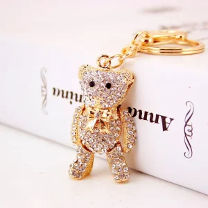 Rhinestone Bling Bear Keychain Alloy Metal Pendant Purse Charm Car Key Ring Hanger Jewelry Gift Bag Decoration for Women