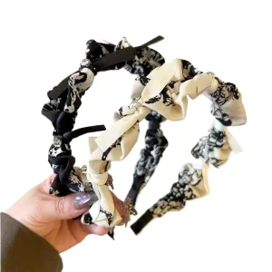 Rhinestone Bow Lace Pleated Hair Clamp Hoop New High Cranial Top Wash Face Headband Advanced Sense Accessories