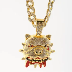 Rhinestone Bulldog Pendant Necklace Men’s Alloy Cuban Chain New Fashion Animal Necklace Jewelry