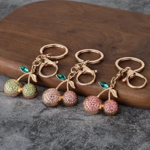 Rhinestone Cherry Car Keychain Cute Fruit Pendant Women Bag Key Ring Gift