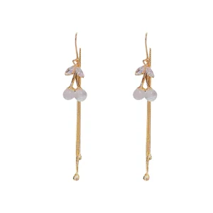 Rhinestone Cherry Water Drop Tassel Alloy Earrings Long Ear Line Elegant Personality Versatile Cat’s Eye Stone