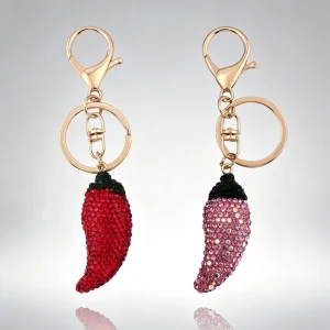 Rhinestone Chili Pepper Keychain Cute Fruit Bag Charm Key Ring for Women Aesthetic Jewelry Gift