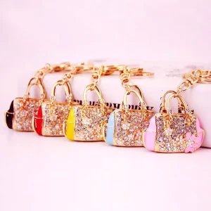 Rhinestone Crystal Lucky Bag Keychain Fashion Handbag Metal Key Chain Car Pendant Ornament Purse Keyring