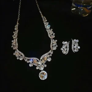 Rhinestone Diamond Water Drop Flower Statement Necklace Set Luxury Bridal Wedding Jewelry for Women Joias De Luxo