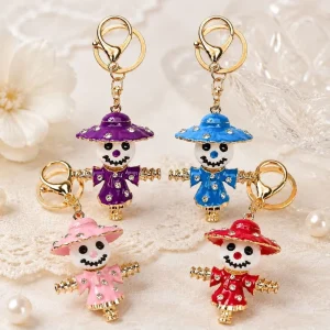 Rhinestone Enamel Scarecrow Keychain Cute Cartoon Doll Pendant Alloy Crystal Inlaid Bag Charm Multi Color Car Backpack Key Ring
