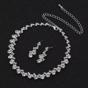 Rhinestone Fashion Jewelry Set Necklace Earrings Bracelet Bridal Wedding Accessories