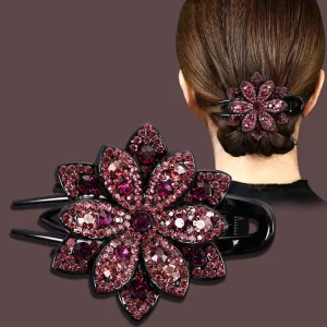 Rhinestone Flower Hair Clips Korean Fashion Vintage Big Hairpins Sweet Shiny Ponytail Headwear for Women Accessories