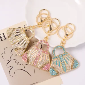 Rhinestone Handbag Keychain for Women Bag Charm Backpack Pendant Car Key Ring Metal Chain Gift Fashion Jewelry