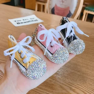 Rhinestone Keychains for Woman Man Bag Car Keyring Pendant High Quality 3D Bling Canvas Shoe Keychain Llavero