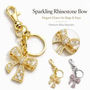 Rhinestone Metal Bow Keychain Bag Charm Colorful Electroplated Diamond Ribbon Pendant Purse Accessory Handbag Car Key Gift