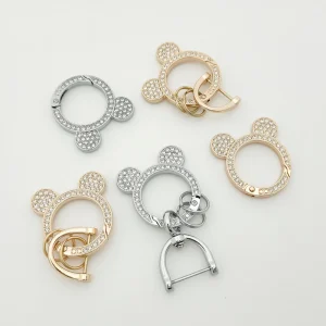 Rhinestone Mickey Ear Zinc Alloy Fashion Cute Light Weight Carabiner Keychain Bag Charm Women Gift No Screw Design