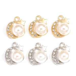 Rhinestone Moon Alloy Pendant Accessories for DIY Earrings Necklace Jewelry Findings