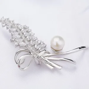Rhinestone Pearl Brooch Pins Silver Jewelry Brooches