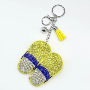 Rhinestone Slippers Keychain with Diamond Studded Tassel Pendant Fashionable Bag Accessories Keychain