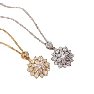 Rhinestone Stainless Steel Women Jewelry Full Zircon Fashion Pendant Gold Plated Bling Flower Chain Necklace Accessories
