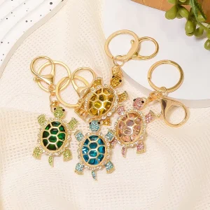Rhinestone Turtle Keychains Color Crystal Tortoise Fashion Pendants Cartoon Animal Bag Car Accessories Custom Keychain