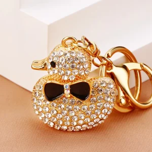 Rhinestone Yellow Duck Keychain Women Car Bag Pendant