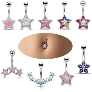 Rhinestone Zircon Five-Pointed Star Umbilical Ring Stainless Steel Belly Button Ring Jewelry
