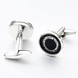 Rhinestones Cufflinks Round Blue Glass Cufflinks