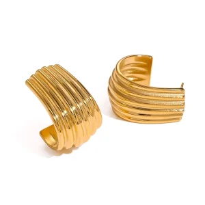 Ribbed Classic Simple Cuff Earring 18k PVD Gold Plated Glossy Fashion Stainless Steel Ear Clip