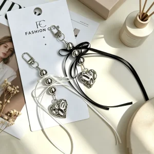 Ribbon Pearl Bow Charm Ins Heart Keychain Accessory Bag Charm Beaded Keychain