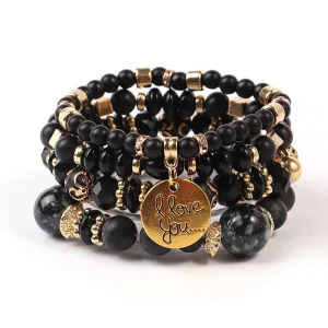 Rice Bead Heart Charm Red String Bracelet Men Multi Layer Diamond Adjustable Bracelet Jewelry