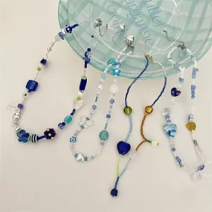 Rice Seed Bead Necklace for Women Handmade Colorful Beaded Heart Choker Necklace Summer Jewelry