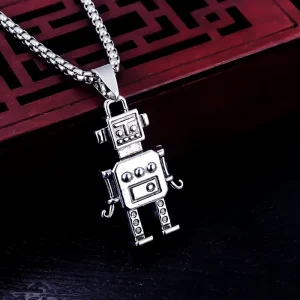 Robot Pendant Vintage Hip hop Stainless Steel Necklace Fashionable and Versatile Daily Accessory for Both Men and Women