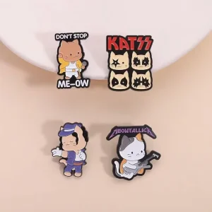 Rock Band Cat Enamel Cute Pins Die Cast Music Animal Brooches for Jackets Denim Punk Style Alloy Badge