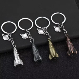 Rocket Planet Keychain 3D Spacecraft Key Ring Metal Universe Charm Keychain
